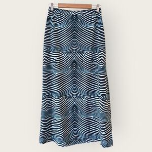 Michael Kors Wave Print Side Slit Maxi Skirt, Real Navy EUC